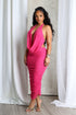 Blaise Halter Cowl Neck Mesh Ruched Maxi Dress